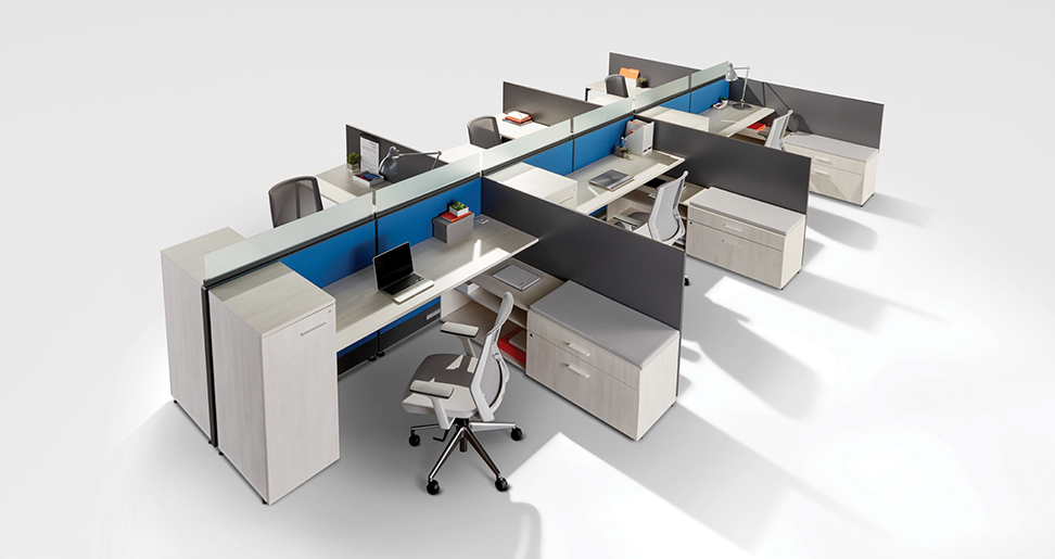Shared office environment with ergonomic chairs
